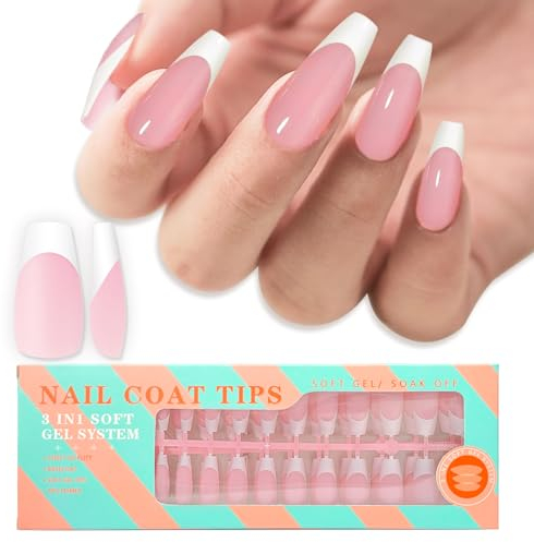 CFHQXSZ Medium Sarg Gel Nagelspitzen French Tips-Pink Soft Gel Fake Nail Tips 15 Größen 150Pcs Pre-Primer&Base Coat&Color Gels French Nail Tips, DIY Press On Nail Tips für Nagelverlängerung