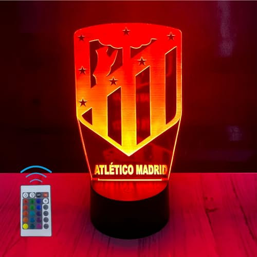 Riscko Lampara 3D Futbol Juguete de luz nocturna 3D, adecuado para la decoración del hogar de la habitación de los niños 16 cambios de color con control táctil y con mando (Atletico de Madrid)