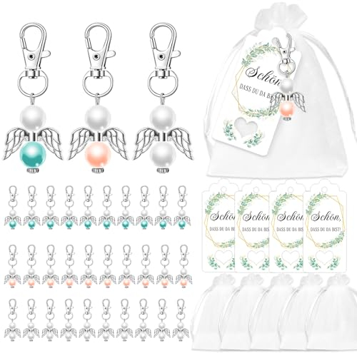 Johiux 30 Stück Schutzengel Glücksbringer Gastgeschenke Hochzeit Kommunion Taufe Weihnachten,Gastgeschenke Hochzeit mit Schutzengel Anhänger Organzabeutel und Karte,Abschiedsgeschenk Schüler