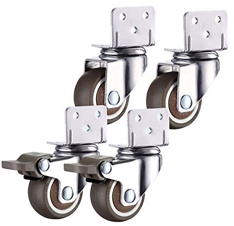 Ruedas silenciosas con Soporte en Forma de L, Ruedas de Goma para Muebles, Ruedas de Repuesto para Cama de bebé, rotación de 360° (2 con Frenos) para Cuna, Carro, gabinete de Cocina (1,5 pul