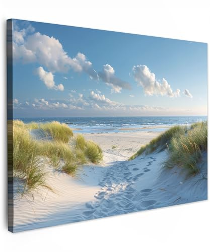 MuchoWow© Leinwandbild Dekoration Wohnzimmer Bilder Aufhängen Wall - Meer | 80x60 cm - Decoration Living Room Wohnungs Deko Moderne Dünen - Sommer - Sonne - Landschaft