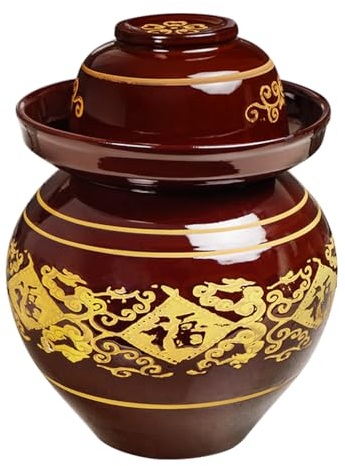 QDZC Ceramic Pickle Jar With Lids,Large Traditional Chinese Porcelain Pickle Jar Pickling Jars,Ceramic Fermentation Crock With Water Seal Airlock Lid,Sauerkraut Crock red-10L