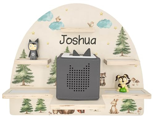 Geschenkfreude Personalisiertes Toniebox Wandregal Kinder - Waldtiere | Toniebox Regal für Kinderzimmer, magnetisches Wandregal für Tonie Hörfiguren, Aufbewahrung Tonieboxen und Figuren