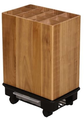 EXCLURA Regenschirmständer Schirmständer aus Holz Mit Rollen, Quadratischer Schirmständer, Retro-Schirmorganizer mit Abnehmbarer Abtropfschale, Deko fürs Homeoffice(Natrual)