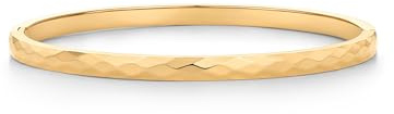 PAVOI 14K Yellow Gold Plated Faceted Bangle Bracelets for Women | Waterproof Stainless Steel Hammered Hinged Bracelet | 7