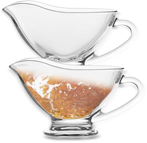 Nexboraque 2 Pack 12 oz Glass Gravy Boat, Clear Gravy Bowl with Smooth Handle, Sauce Boat for Salad Dressings, Dining, Holiday Meals, Parties, Thanksgiving, Christmas, Dishwasher Safe