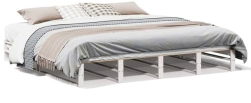 Sufrk Massivholzbett ohne Matratze Weiß 180x200 cm Holz Bett Massivholzbett Bed Frame Bettgestell Bett Holz Kiefernholz