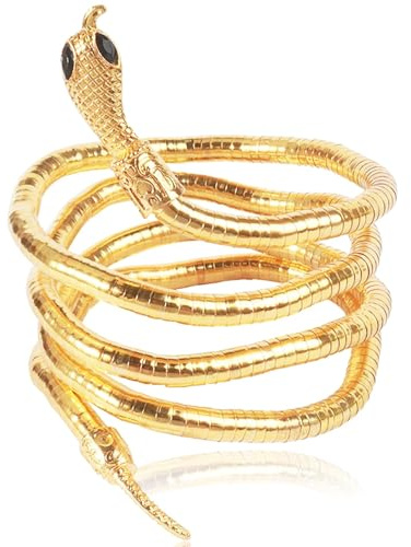 GUOYOU Damen Armreif Gold Oberarmreif aus Gold Silber Ener Tropfen-Design Armreif Offener Armreifen Oberarm Wickelarmband Statement-Schmuck für Handgelenk Arm Schmuck Silber (goldene Schlange)