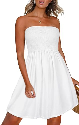 Summer Dresses For Women Strapless Bandeau Dress Sleeveless Sundress | soft and breathable, stretchy flatting, backless and off shoulder design, casual beach cover up dresses