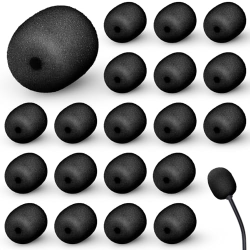 Innconee Mini Size Headset Windscreen Microphone Foam Cover Small Lapel Mic Sponge Pop Filter Replacement for Hole Ear-Hook Other Headset Microphones(2 x 15 mm,Black,20)