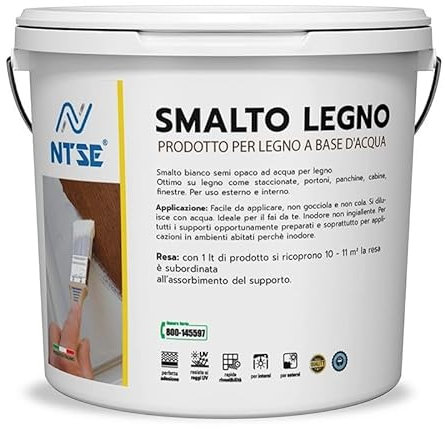 Generico SMALTO PROTETTIVO PER LEGNO A BASE D'ACQUA (Bianco, 5 Litri)