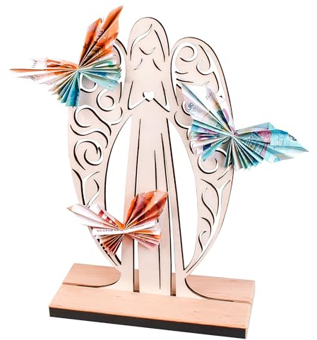 Casa Vivente Schutzengel aus Holz als Geldgeschenk, dekorative Engel Figur als DIY Geldgeschenkverpackung, Holzengel für Hochzeit, Taufe oder Jubiläum, Geldhalter für kreative Geschenkideen