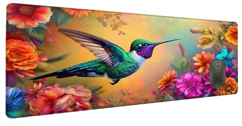 Mauspad XXL 1200x600mm Blume Mousepad Groß Schreibtischunterlage Vogel, Gaming Mauspad Gadgets Schreibtisch Zubehör, Wasserdicht Mouse Pad rutschfeste Vernähte Kanten Verbessert Geschwindigkeit A-3