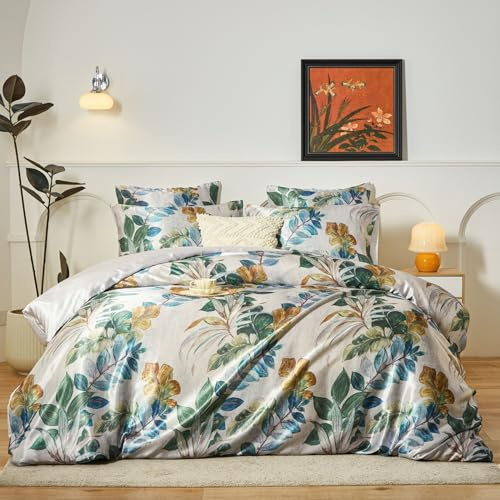 YASMENG Satin sängkläder 135 x 200 ark motiv sängkläder satin glänsande slät deluxe mjuk mysig sidenpåslakanset 2 delar med dragkedja och 80 x 80 cm örngott