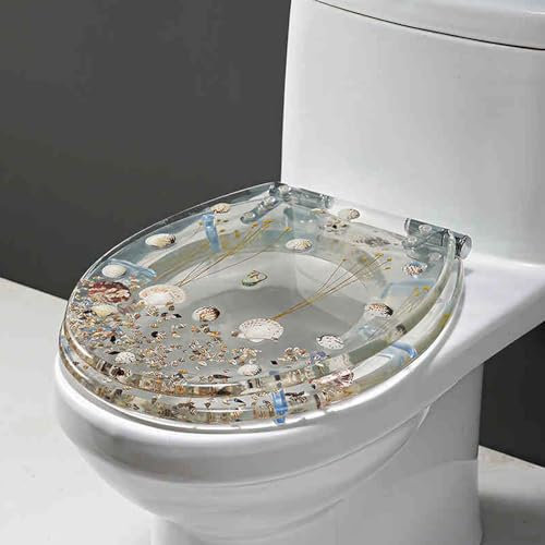 Resin Toilet Seat,Quick Release Toilet Seat,Slow Close Resin Toilet Seat,Stainless-Steel Hinges,Ocean Series,Transparent 3D Effects Decorative,Slow Soft Close.