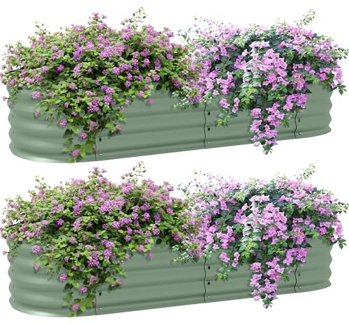 Outsunny Galvanised Raised Beds for Garden Pack of 2 150 x 62 x 30cm Green | Metal Elevated Planter Box, Safety Edging, Easy DIY, for Growing Flowers, Herbs, Succulents