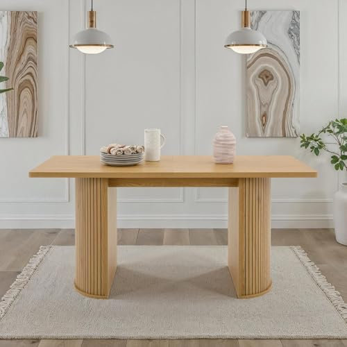 IDIMEX Esstisch GUARDA 160 x 75 cm, Wildeiche MDF - Rechteckiger Esszimmertisch mit Designfuß in Lamellenoptik, moderner Küchentisch für 6 Personen elegant