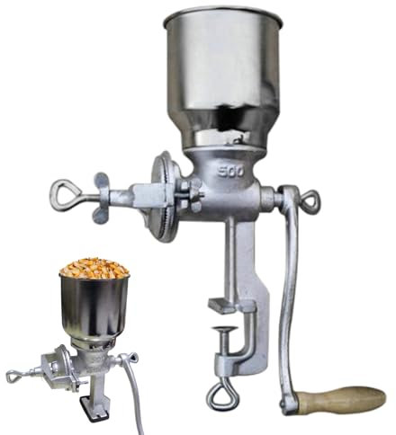 16 Inch Corn Mill, Clamp-On Cast Steel Manual Grain Mill with Hand Crank for Pepper, Herb & More