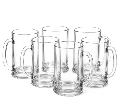 TIENDA EURASIA – Jarra Cerveza | Pack de 6 Uds | Material Vidrio | 9.7x12x16 cm | Transparente | Capacidad 650 ml | Apto para Frigorífico + Lavavajillas | No apto para Horno