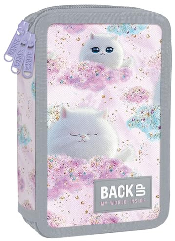 Derform Katzen 3 - Fach Federmappe Federtasche mit 43 Teilen gefüllt Federmäppchen grau Kätzchen