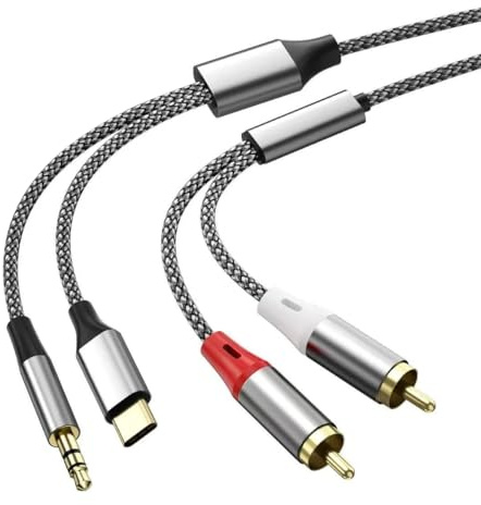 USB C to RCA Audio Cable Adapter,2 in 1 Aux Audio Cord with Nylon Braided Y Splitter,3.5mm to RCA Stereo Jack Cable to AUX Player for Car Stereo/Home Theater/Type C Phone(17.4FT)