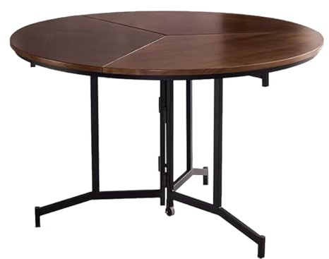 Table de salle à manger ronde pliable en bois massif avec pieds et roues en métal, parfaite pour les événements intérieur/extérieur, les mariages et la restauration (finition noyer)