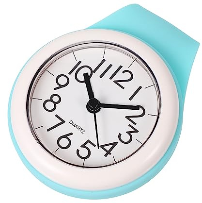 TOGEVAL Reloj Ventosa para Baño, Tamaño Mediano, Esfera Números Azules, Diseño Silencioso, Movimiento De Barrido, Uso Ducha y Pared, Adecuado para Baño y Cocina