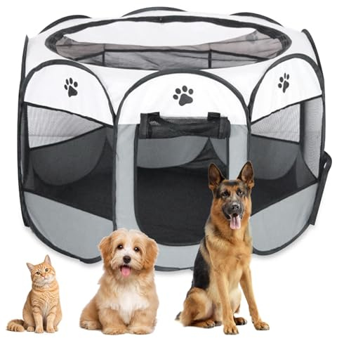 Welpenauslauf Faltbarer Laufstall Hund Katze, Tragbarer Welpenlaufstall Hundebox Faltbar Katzengehege Wasserdichtes Oxford-Tuch Laufstall Hund,Katzenkäfig Hundekäfig für Katzen, Hunde, Kaninchen