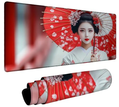 Tapis de Souris Femmes japonaises Tapis de Souris XXL 1000x500x3 mm Mouse Pad avec Antidérapant Base en Caoutchouc pour Portable Clavier Gamer PC Decoration Automne Bureau Parapluie DBYH-7419