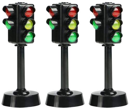 Grtheenumb Feux de Circulation Jouets, Feux de Circulation pour Enfants, 3 Mini Panneaux Routiers Jouets 4, 7 Pouces, LED avec Son klaxon, Panneaux d'arrêt pour l'éducation précoce