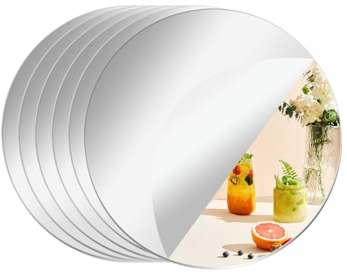 PopularLdo 6 Piastrelle Rotonde A Specchio Per Decorazioni Da Tavolo, Vassoi A Specchio, Piatti Rotondi Per Decorazioni Da Tavolo, Centrotavola Per Matrimoni E Celebrazioni (25 Cm)