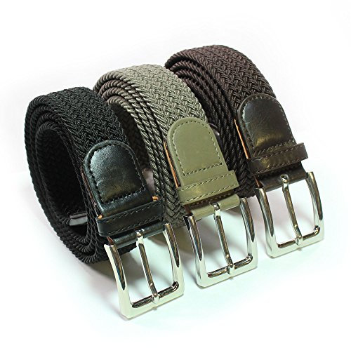 Komfortabel Elastische Geflochtener Stretch Gürtel - Stretchbelt - Stoffgürtel - Gürtel Flecht - Damen und Herren (105 B.W. = Gesamtlänge 120 Cm., 3 Pack: Schwarz, Taupe, Braun)
