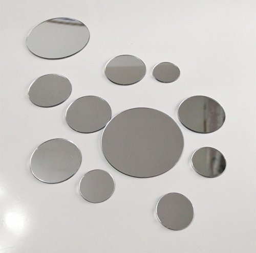 Lot de 50 mini miroirs muraux ronds amovibles en acrylique pour loisirs créatifs et scrapbooking, décoration d'intérieur (argenté)