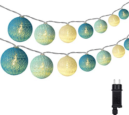 DeepDream Baumwollkugeln Lichterkette 5m 20 LED Kugeln für Kinderzimmer, Schlafzimmer, Hochzeit, Party, Festival (Türkis)