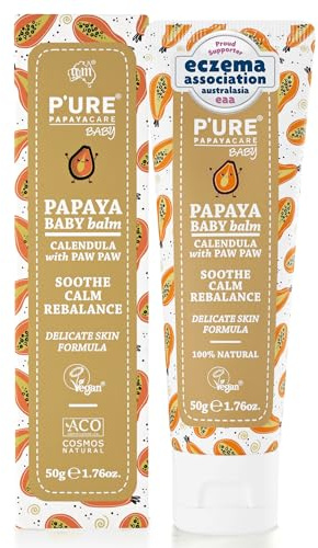 50g Organic Baby Moisturising Cream - Nappy Rash, Cradle Cap & Eczema Treatment for Babies with Papaya, Jojoba Oils, Calendula, Chamomile & Shea Butter | P'URE Papaya Care Organic Baby Balm