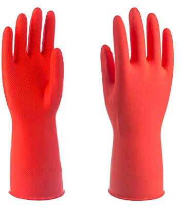 Holoras 3 Paar wiederverwendbare Haushaltshandschuhe, gelbe Gummihandschuhe Küche Geschirrspülhandschuhe für Küche Garten Reinigung und Malen (rot)