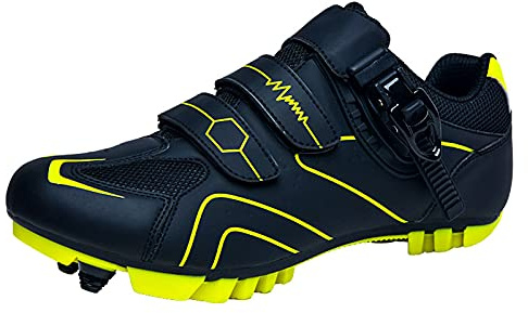 Scarpe da Ciclismo MTB per Uomo Donna Scarpe da Mountain Bike Traspirante Antiscivolo Compatibile con Tacchette da Corsa SPD e Pedale di Blocco Black Green 265
