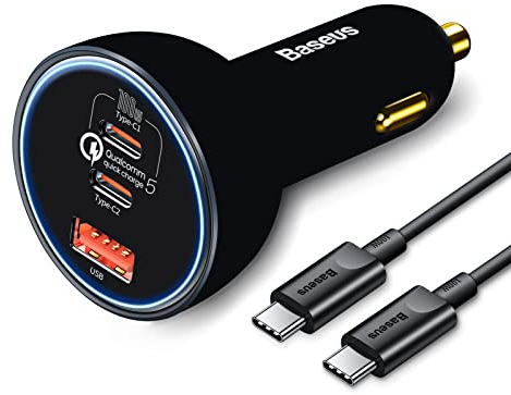 Baseus 160W USB C Autoladegerät 3 Ports, QC5.0 PD3.0 PPS USB C Zigarettenanzünder kfz Ladegerät USB Auto Adapter Car Charger für iPhone 15 14 13 Pro Samsung S24 S23 Ultra iPad MacBook Pro