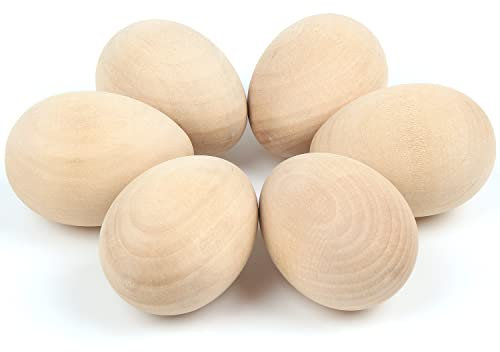 DIYASY Easter Wooden Eggs, 6 Pcs Unpainted Wooden Eggs for Art Crafts and Easter Decorations, Fake Dummy Eggs for Easter Home Decor Egg Hunt