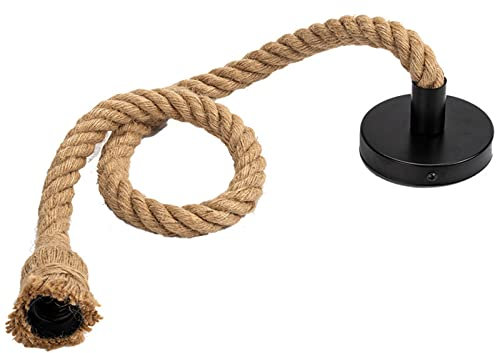 WANGCL Hemp Rope Ceiling Pendant Light, Double Head 1Meter Vintage Rope Pendant Light Fixture E27 Base, Retro Rope Hanging Light Vintage Ceiling Light for Dining Hall Restaurant Cafe Bar (1 Head)