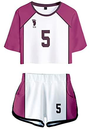 LKY STAR Haikyuu!! Sommer mit Anime Volleyball Crop Top und Shorts,Karasuno Volleyball Trainingsanzug 2 Stück Set