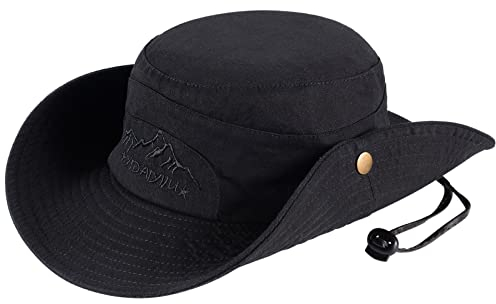 Obling Sonnenhut, UV-Schutz, Fischerhut, Sommerhut, Strandhut, Safari-Boonie-Hut, faltbar, Fischerhut, verstellbarer Kinnriemen, Schwarz , 7/7 1/4