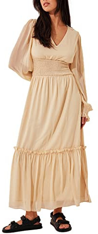 NA-KD Vestido tobillero con Detalle Fruncido Informal, Arena Claro, 36 para Mujer