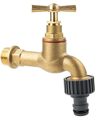 tecuro Auslaufventil 1/2 Zoll, Knebeloberteil, Steckkupplung - Messing mattiert - 22717-P