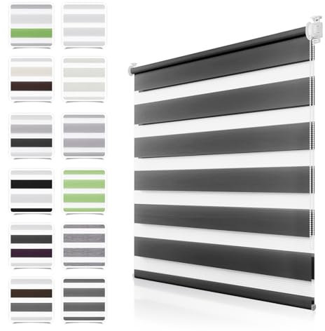 Doppelrollo Klemmfix ohne Bohren Anthrazit 65x140cm Rollos für Fenster ohne Bohren mit Kindersicherung Fenster Rollos für innen Lichtdurchlässig & Verdunkelnd, Stoffbreite 60cm