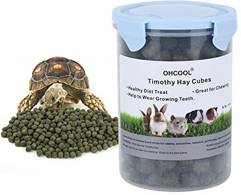Ohcool Timothy Hay Cubes 10 oz with Small Size - Timothy Grass Pellets for Tortoises Rabbits Guinea Pig Chinchilla