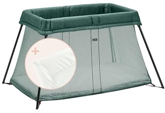 BabyBjörn Reisebett Light mit Spannbetttuch für Reisebett Light, Dunkelgrün