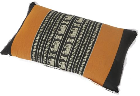 GURU SHOP Coussin décoratif pour méditation - Coussin de soutien - Coussin thaïlandais kapok - Curcuma/noir/éléphant - Jaune - 28 x 44 x 15 cm - Coussin de nuque de style thaï