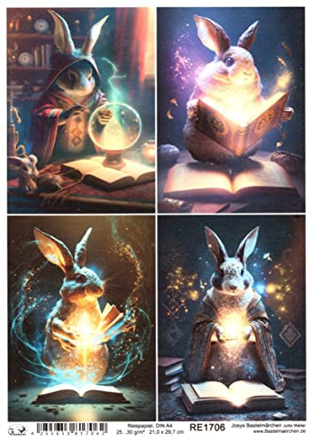 Josys Bastelmärchen Reispapier A4 Strohseide Ostern Zauberer Hase mystisch Mystik Fantasie RE1706
