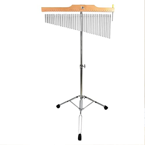ENNBOM Bar Chimes with Adjustable Stand 25 Note 36 Note Single-row Wind Chime Musical Percussion Instrument (36 Note, Frosted silver)